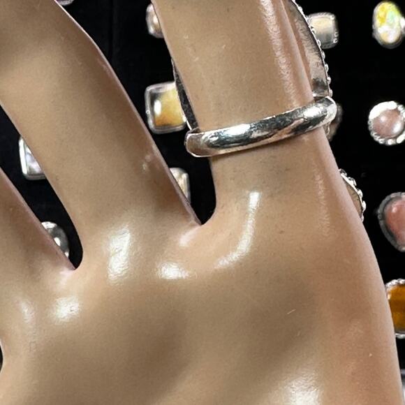 💕 Rainbow moonstone and rose quarts 2 stone ring silver plated 9 to 5 size 7.5 - Picture 3 of 4